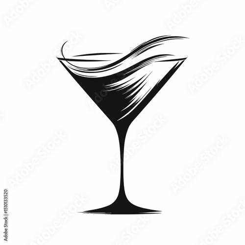 Martini cocktail glass  in brush style