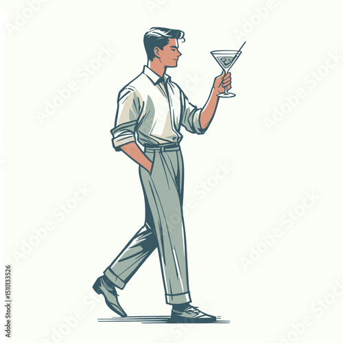 Man in white shirt holding cocktail glass