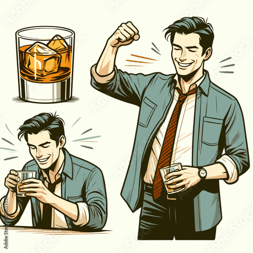 Happy man enjoying whiskey 