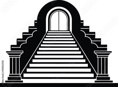 Grand staircase coloring book silhouette, Royal staircase stencil icon silhouette vector illustration