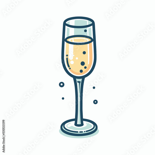Champagne flute with bubbles isolated on white