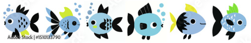 Tropical Fish Characters in Flat Vector Style for Underwater-Themed Designs and Activities
