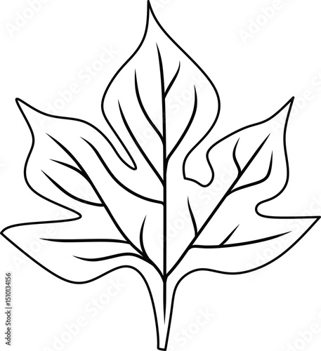 Simple Outline Illustration of a Leaf in Monochrome Style