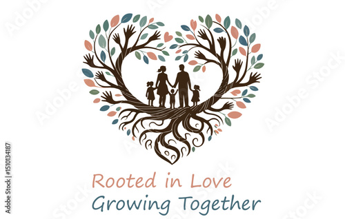 Heart-Shaped Family Tree with "Rooted in Love, Growing Together" Message, Global Day of Parents concept Art