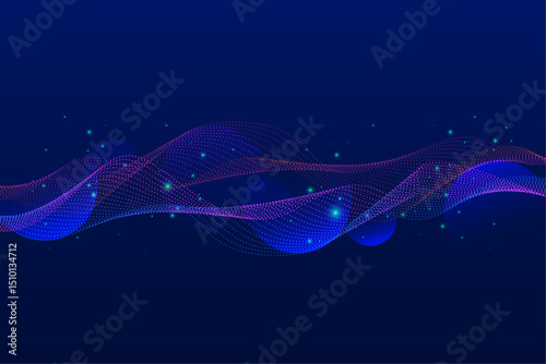 Abstract Futuristic Wave of Glowing Dots and Lines  Dynamic Data Flow or Sound Wave Vector Background in Blue and Purple Gradient for Technology or Music Design