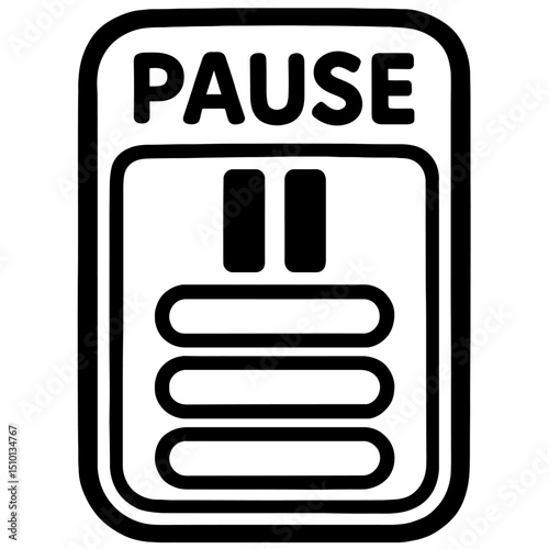 Outline Icon of a Pause Button with "PAUSE" Text and Additional Details - Representing an Unfortunate or Error State