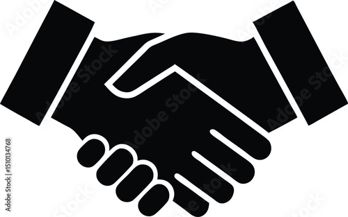 Business handshake silhouette, Black handshake icon silhouette symbolizing agreement and partnership, handshake icon silhouette.vector illustration