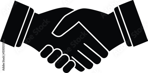 Business handshake silhouette, Black handshake icon silhouette symbolizing agreement and partnership, handshake icon silhouette.vector illustration