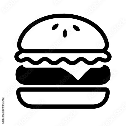 Solid Icon of a Hamburger - Representing Fast Food, Meals, and Restaurants