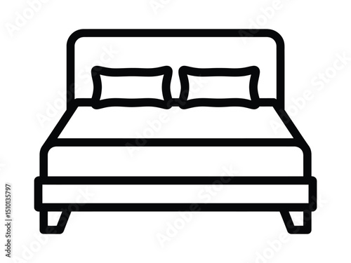 Simple black and white bed icon representing furniture and comfortable sleep easily defined