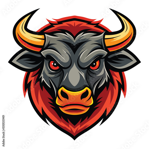 Bull head mascot logo featuring vibrant colors and bold design, emphasizing strength and courage for branding or promotional materials