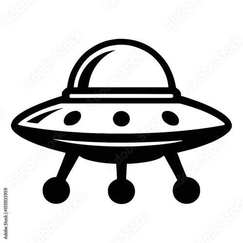 Simple Black and White Alien Spaceship UFO Icon for Sci-Fi and Space Concepts
