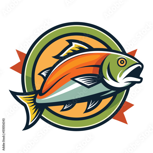 Creative salmon fish logo design for seafood branding and fishing industry with vibrant colors and stylized graphics photo
