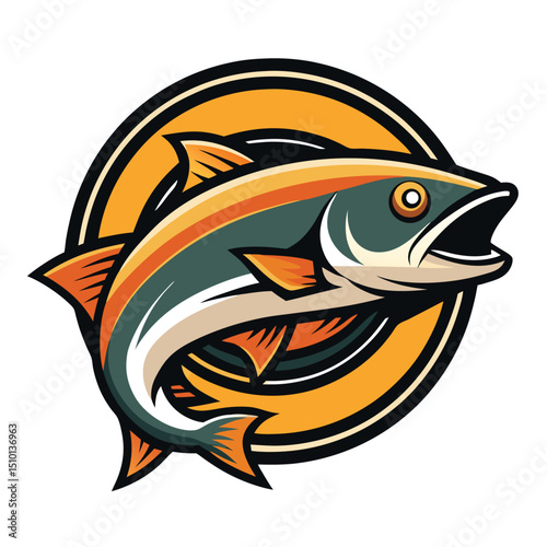 Salmon fish logo design showcasing seafood theme for fishing industry with vibrant colors and modern graphic style
