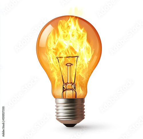 Creative concept of flame inside a glass light bulb