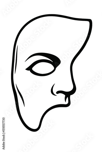 Outline Icon of a Half Phantom Mask - Representing Mystery, Theater, and Disguise