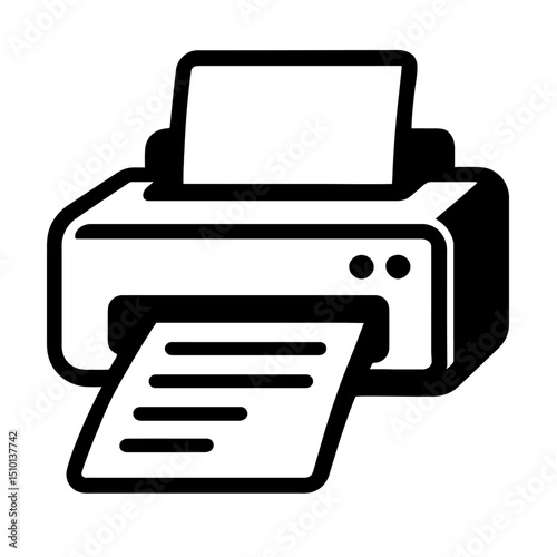 Simple Outline Icon of a Printer with Paper - Representing Printing and Document Output