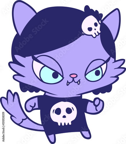 cute cartoon tough cat girl