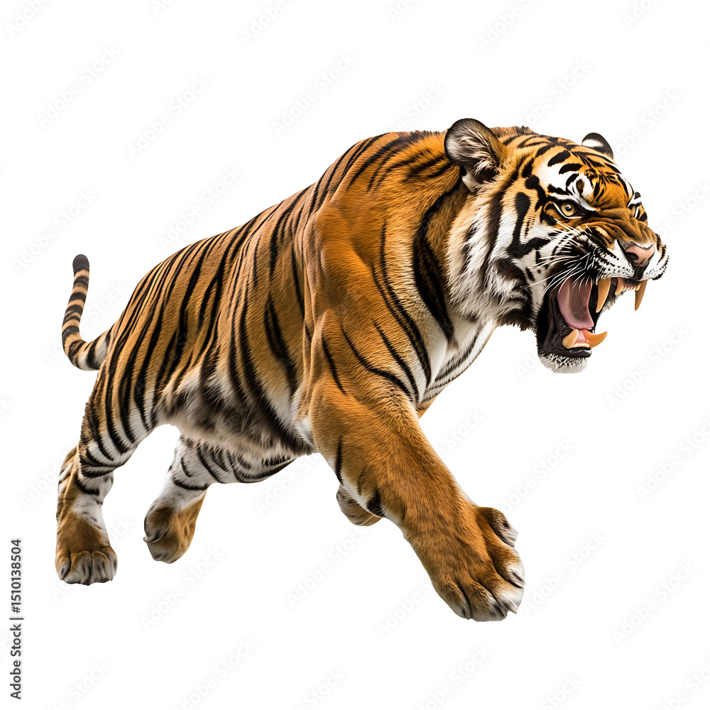 Obraz premium Roaring tiger isolated on transparent background