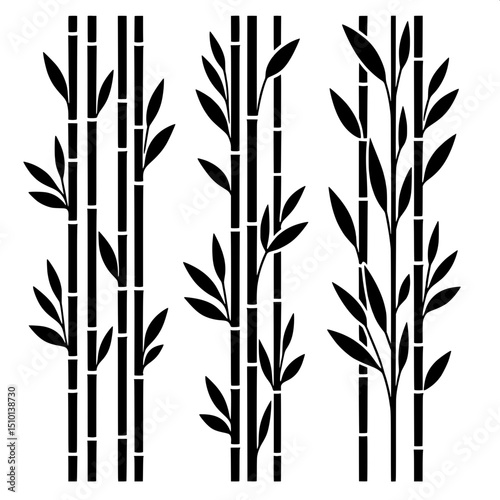 Black and White SVG of Bamboo Stalks Icon