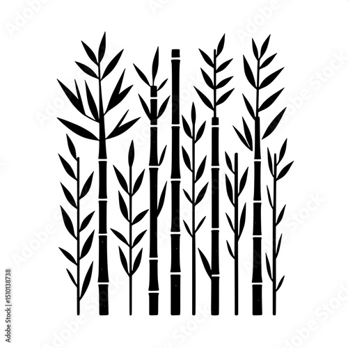 Black and White SVG of Bamboo Stalks Icon