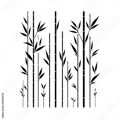 Black and White SVG of Bamboo Stalks Icon