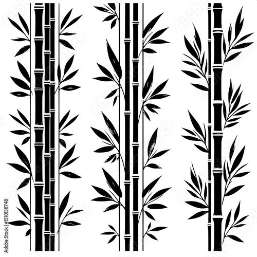 Black and White SVG of Bamboo Stalks Icon