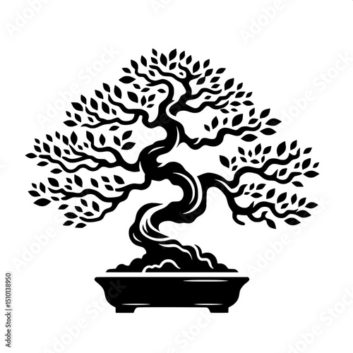 Black and White SVG of a Bonsai Tree Icon