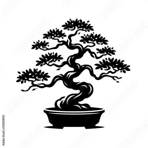Black and White SVG of a Bonsai Tree Icon