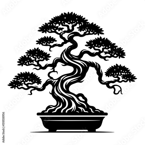 Black and White SVG of a Bonsai Tree Icon