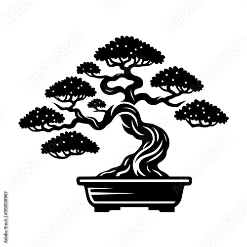 Black and White SVG of a Bonsai Tree Icon