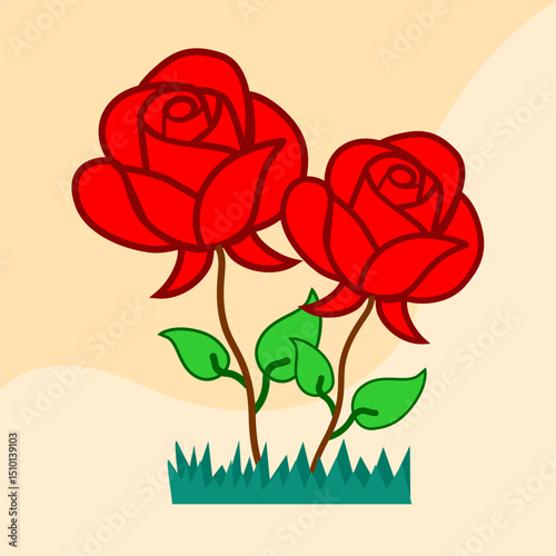 rose flower stem and leaves vector color