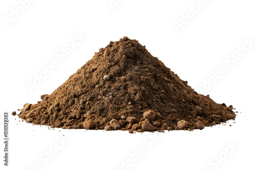 A pile of loose, dry brown soil scattered onthe transparent background