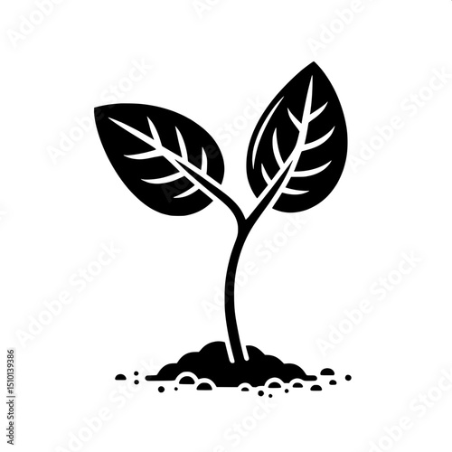 Black and White SVG of a Sprouting Seed Icon