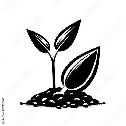 Black and White SVG of a Sprouting Seed Icon