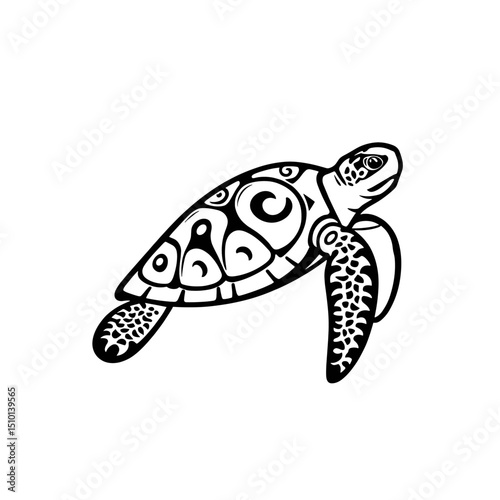 Ornate Sea Turtle Line Art Illustration