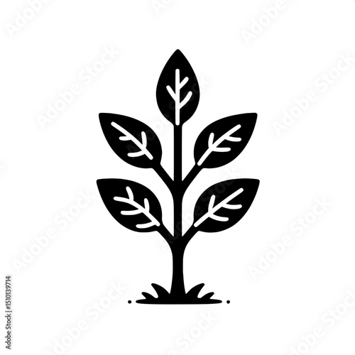 Black and White SVG of a Tree Sapling