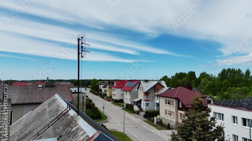 Wallpaper Mural Suburban street with antennas on old houses and rooftops, aerial view Torontodigital.ca