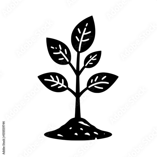 Black and White SVG of a Tree Sapling