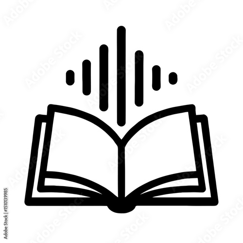 Outline Icon of an Open Book with Soundwaves - Symbolizing Audiobooks, Learning, and Storytelling