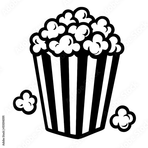 Classic Striped Popcorn Bucket Icon - Ideal for Cinema, Snacks, and Entertainment