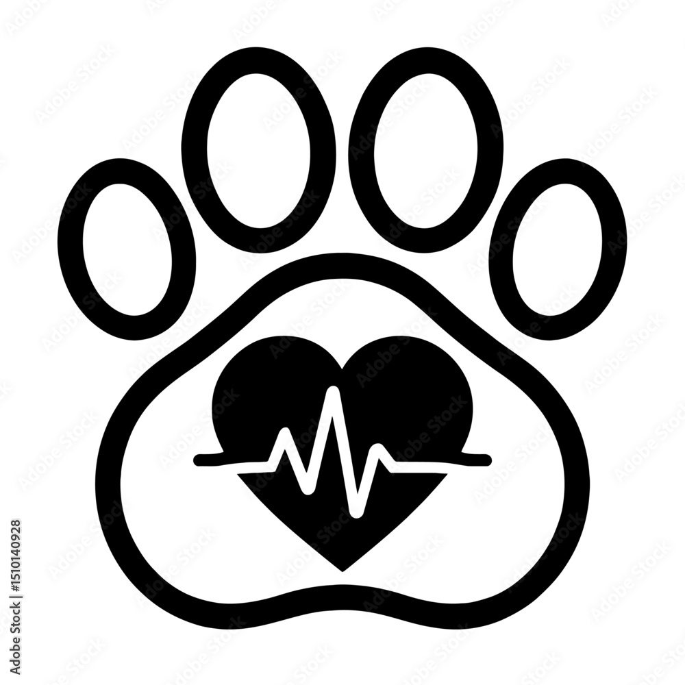 Outline Icon of a Paw Print with Heartbeat - Symbolizing Pet Care, Veterinary, and Animal Health Outline Icon of a Paw Print with Heartbeat - Symbolizing Pet Care, Veterinary, and Animal Health