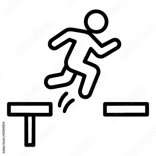 Outline Icon of Person Jumping Over Hurdles - Symbolizing Overcoming Obstacles and Progress