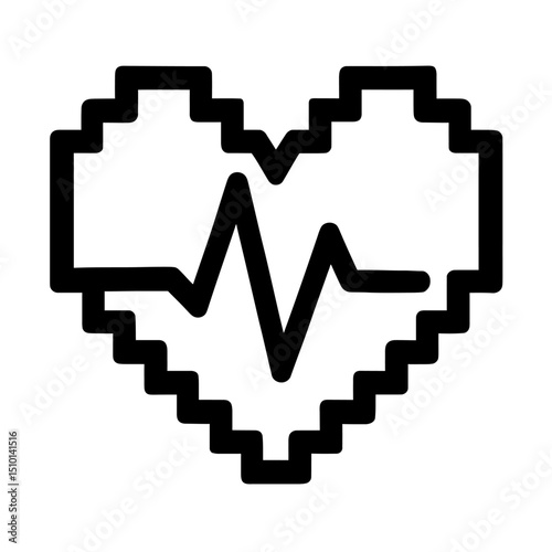 Pixel Art Heart with Health Beat Icon - Essential for Gaming UI, Health Bars, and Retro Designs