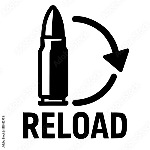 Reload Icon with Bullet and Arrow - Perfect for Gaming UI, Action Themes, and Digital Controls