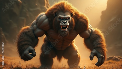 Muscles taut and eyes burning like embers, a wrathful silverback dominates the sun-streaked jungle clearing