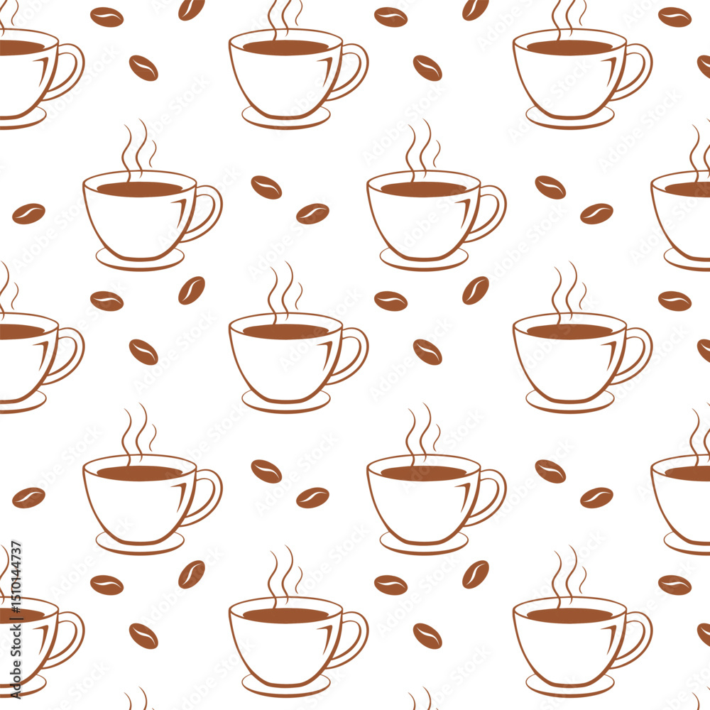 Obraz premium Coffee vibe. Seamless pattern with coffee cups and coffee beans. Restaurant menu background or kitchen wallpaper design.