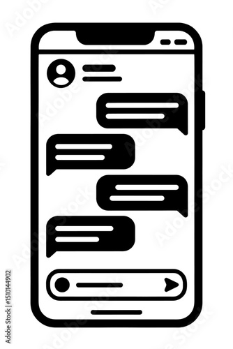 Mobile Phone with Messaging App Screen Outline Icon - Online Chat and Communication Symbol