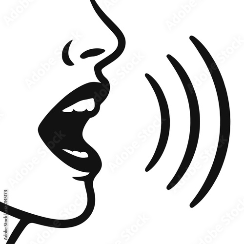 Speaking Mouth with Sound Waves Outline Icon - Voice, Audio, and Communication Symbol
