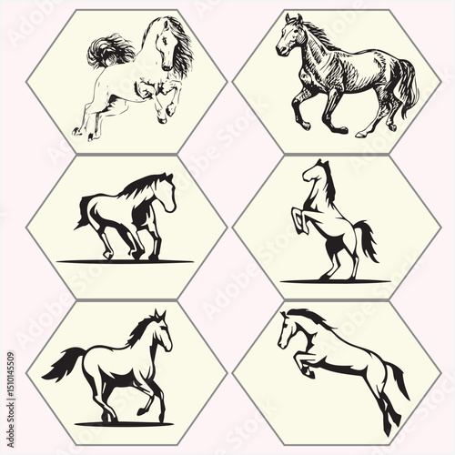 jumping horse vector set